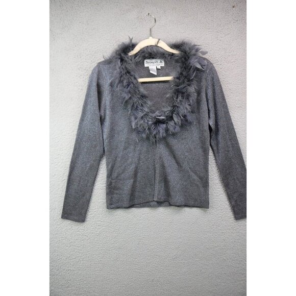 Joseph A. 90's Feather Boa Silk Sparkle Cardigan-Medium-Y2K-Vintage-Glam-Retro - Picture 1 of 8